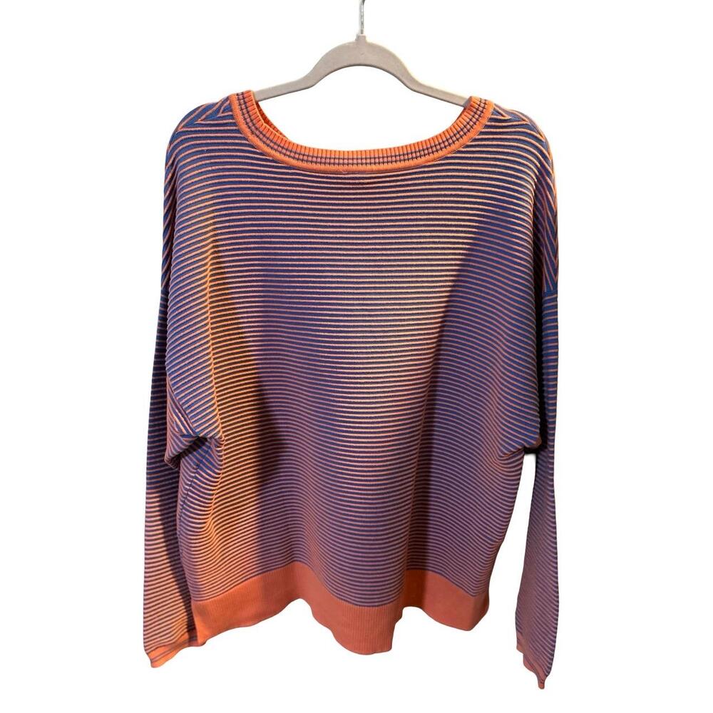 NWT Livi Womens Plus Size Sweater 18/20 Blue Orange Striped Ribbed Hem Cozy Casu